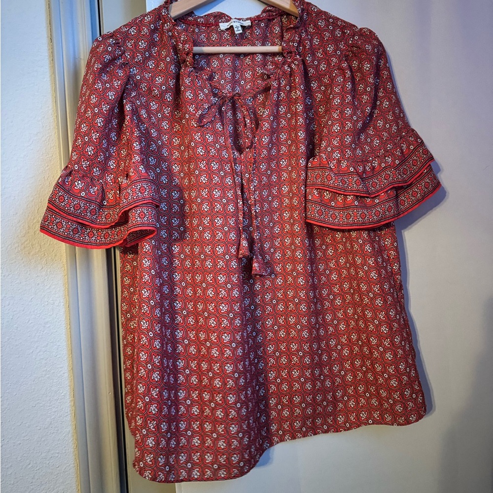 Max studios red blouse with large frill sleeves